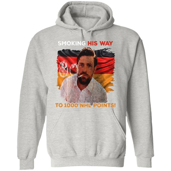 Edmonton Oilers Leon Draisaitl 1000 Nhl Points Smoking His Way Name And Number Hoodie - Image 9