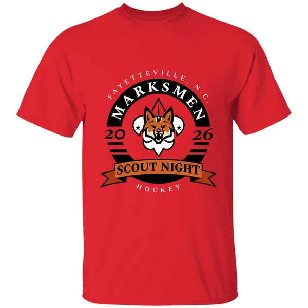 fayetteville marksmen hockey scout night 2026 logo shirt red