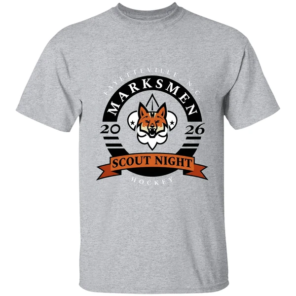 fayetteville marksmen hockey scout night 2026 logo shirt sportgrey