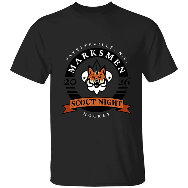 Fayetteville Marksmen Hockey Scout Night 2026 Logo Shirt - Image 7