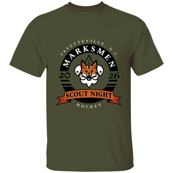 Fayetteville Marksmen Hockey Scout Night 2026 Logo Shirt - Image 9