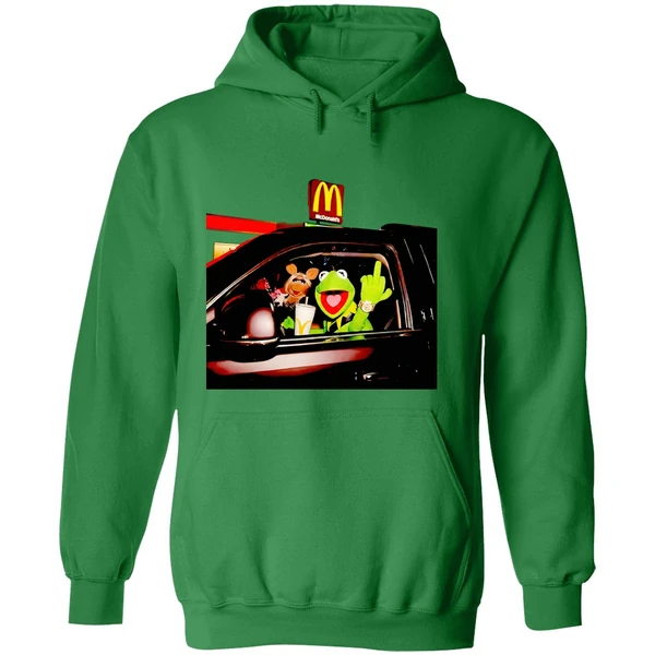 Frog Kermit Middle Finger And Miss Piggy Riding Car At Mcdonalds Hoodie - Image 2