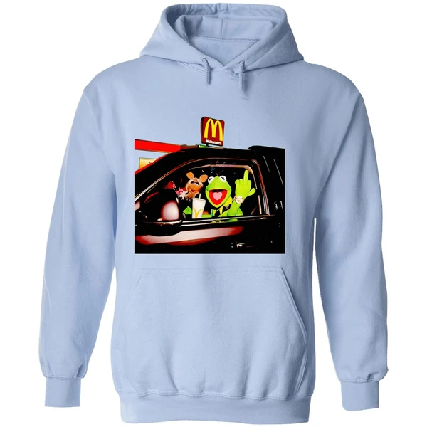 Frog Kermit Middle Finger And Miss Piggy Riding Car At Mcdonalds Hoodie - Image 4