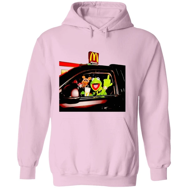 Frog Kermit Middle Finger And Miss Piggy Riding Car At Mcdonalds Hoodie - Image 5
