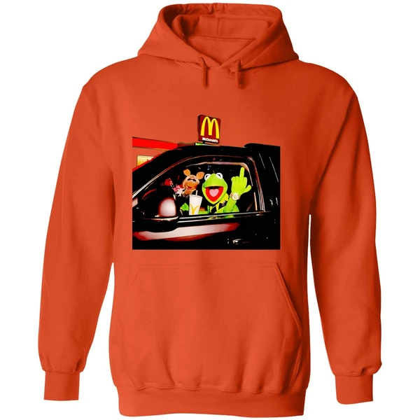 Frog Kermit Middle Finger And Miss Piggy Riding Car At Mcdonalds Hoodie - Image 6