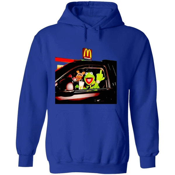 Frog Kermit Middle Finger And Miss Piggy Riding Car At Mcdonalds Hoodie - Image 7