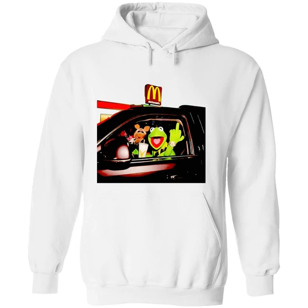 Frog Kermit Middle Finger And Miss Piggy Riding Car At Mcdonalds Hoodie - Image 8