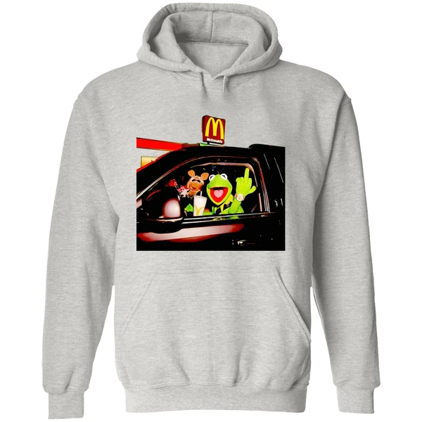 Frog Kermit Middle Finger And Miss Piggy Riding Car At Mcdonalds Hoodie - Image 9