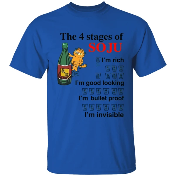 garfield the 4 stages of soju shirt royalblue
