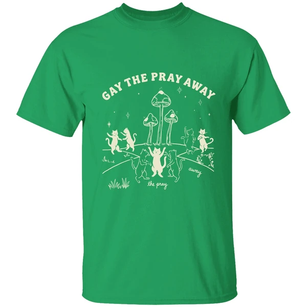 Gay The Pray Away Lgbtq Cat Meme Shirt - Image 2