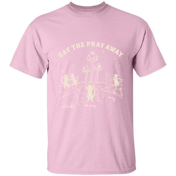 Gay The Pray Away Lgbtq Cat Meme Shirt - Image 3