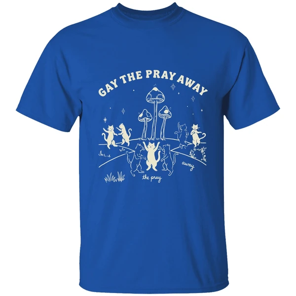 Gay The Pray Away Lgbtq Cat Meme Shirt - Image 8