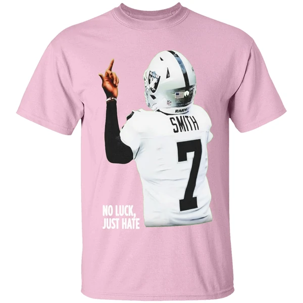 geno-smith-las-vegas-raiders-no-luck-just-hate-middle-finger-shirt-lightpink