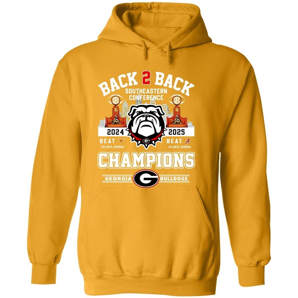 Georgia Bulldogs Back 2 Back 2025 Sec Football Champions City Skyline Hoodie
