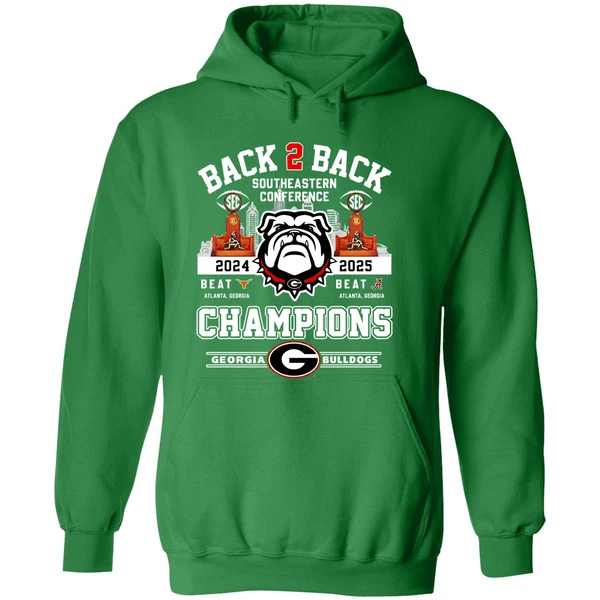 Georgia Bulldogs Back 2 Back 2025 Sec Football Champions City Skyline Hoodie - Image 2