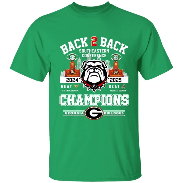Georgia Bulldogs Back 2 Back 2025 Sec Football Champions City Skyline Shirt - Image 2
