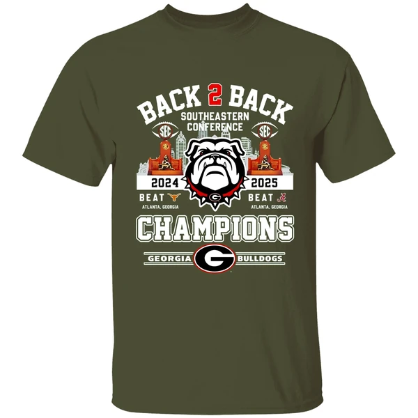 Georgia Bulldogs Back 2 Back 2025 Sec Football Champions City Skyline Shirt - Image 4