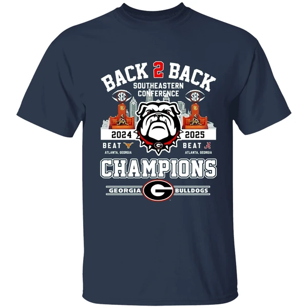 Georgia Bulldogs Back 2 Back 2025 Sec Football Champions City Skyline Shirt - Image 5