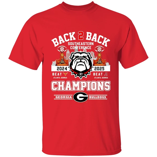 Georgia Bulldogs Back 2 Back 2025 Sec Football Champions City Skyline Shirt - Image 7