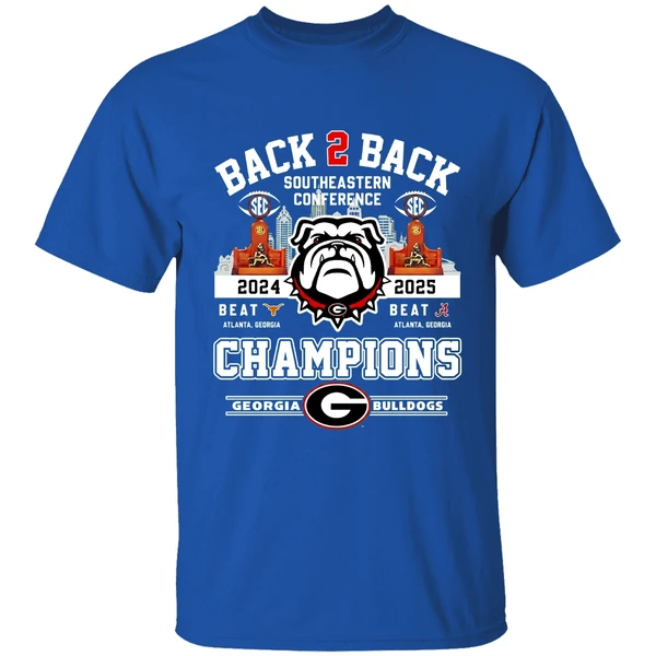 Georgia Bulldogs Back 2 Back 2025 Sec Football Champions City Skyline Shirt - Image 8