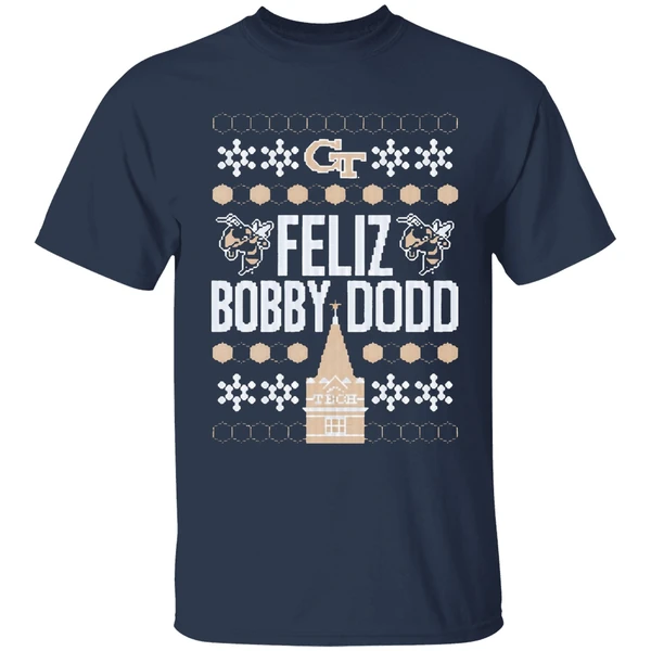 Georgia Tech Feliz Bobby Dodd Ugly Christmas Shirt - Image 5