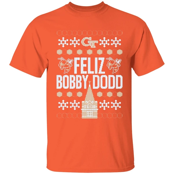 Georgia Tech Feliz Bobby Dodd Ugly Christmas Shirt - Image 6