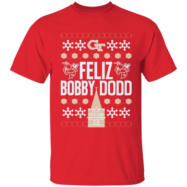 Georgia Tech Feliz Bobby Dodd Ugly Christmas Shirt - Image 7
