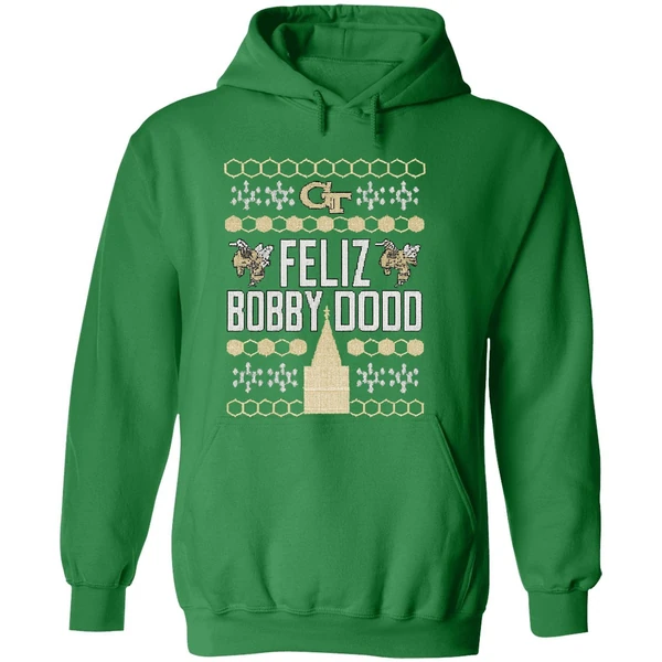 Georgia Tech Yellow Jackets Feliz Bobby Dodd Christmas Hoodie - Image 2