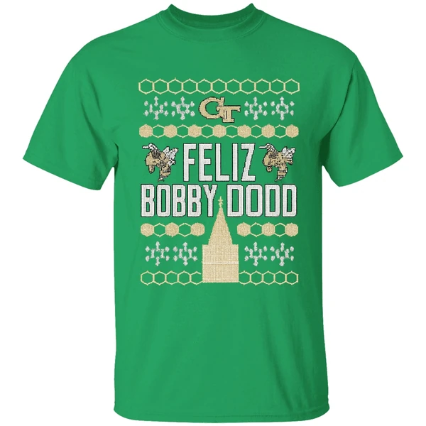 Georgia Tech Yellow Jackets Feliz Bobby Dodd Christmas Shirt - Image 2