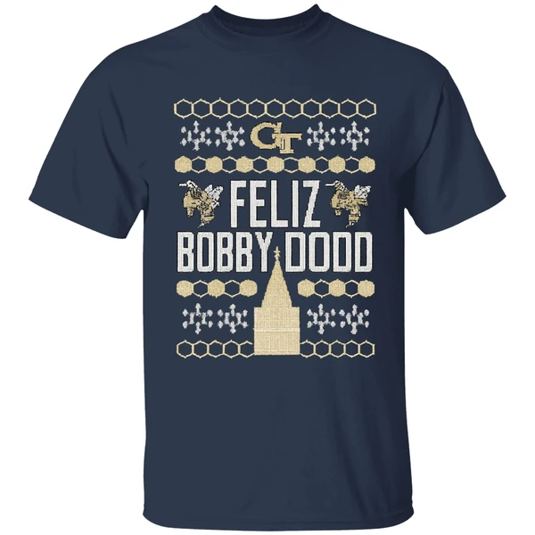 Georgia Tech Yellow Jackets Feliz Bobby Dodd Christmas Shirt - Image 5