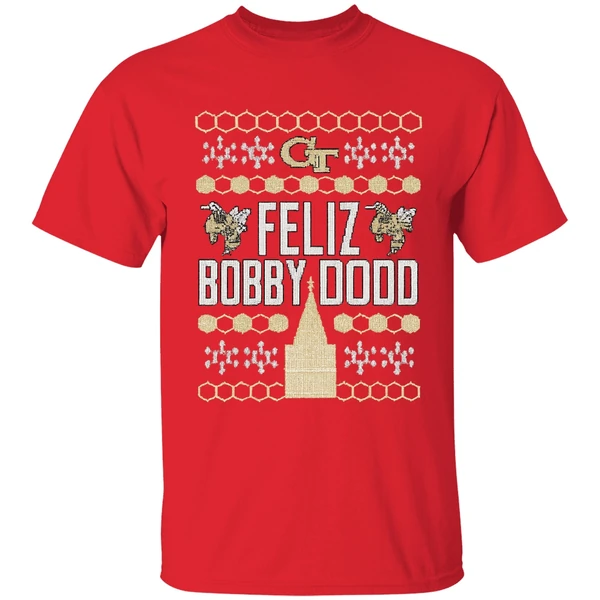 Georgia Tech Yellow Jackets Feliz Bobby Dodd Christmas Shirt - Image 7