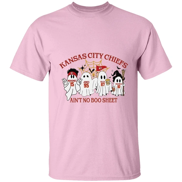 Ghost Kansas City Chiefs Mahomes Jones Kelce Pacheco Aint No Boo Sheet Halloween Shirt - Image 2
