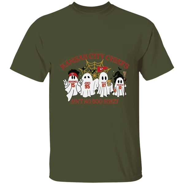 Ghost Kansas City Chiefs Mahomes Jones Kelce Pacheco Aint No Boo Sheet Halloween Shirt - Image 3