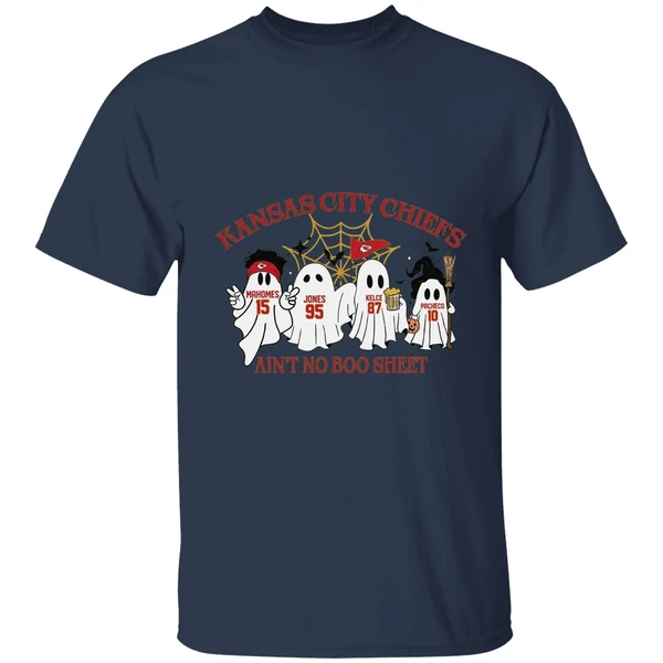 Ghost Kansas City Chiefs Mahomes Jones Kelce Pacheco Aint No Boo Sheet Halloween Shirt - Image 4
