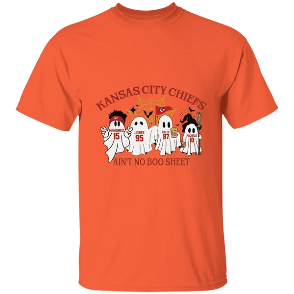 Ghost Kansas City Chiefs Mahomes Jones Kelce Pacheco Aint No Boo Sheet Halloween Shirt - Image 5