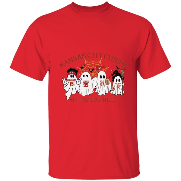 Ghost Kansas City Chiefs Mahomes Jones Kelce Pacheco Aint No Boo Sheet Halloween Shirt - Image 6