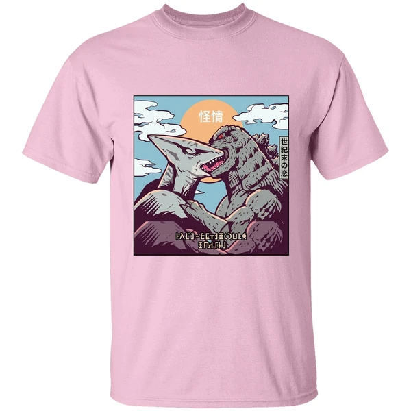 godzilla kissing rodan shirt lightpink