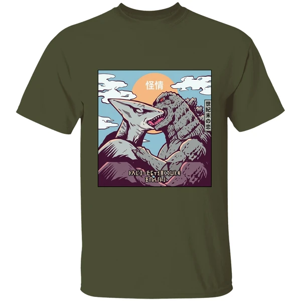 godzilla kissing rodan shirt militarygreen