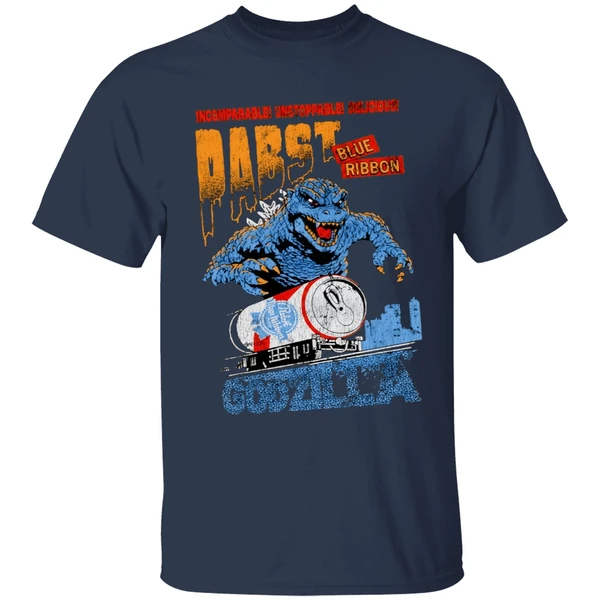 Godzilla Runaway Pabst Blue Ribbon Train Shirt - Image 5