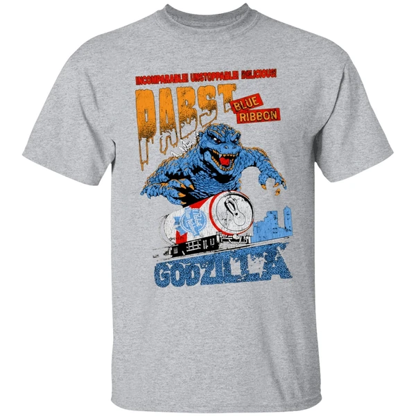 Godzilla Runaway Pabst Blue Ribbon Train Shirt - Image 9