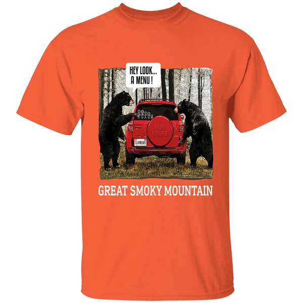 great smoky mountain bears hey look a menu shirt orange