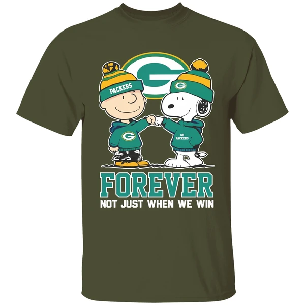 green bay packers charlie brown vs snoopy forever not just when we win shirt militarygreen
