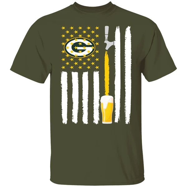 Green Bay Packers Rugby Football Beer American Flag Shirt - Image 3