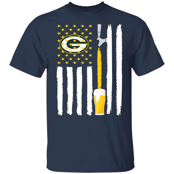 Green Bay Packers Rugby Football Beer American Flag Shirt - Image 4