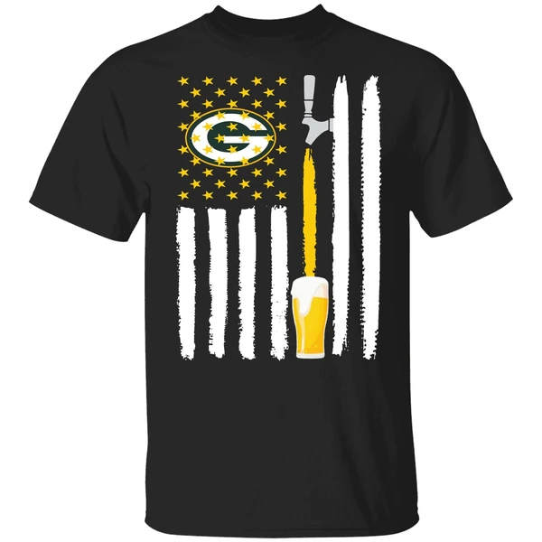 Green Bay Packers Rugby Football Beer American Flag Shirt - Image 9