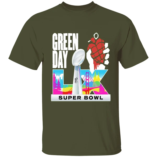 green day super bowl lx 2026 american shirt militarygreen