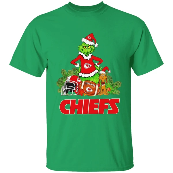 Grinch And Max Kansas City Chiefs Christmas Helmet Items Shirt - Image 2