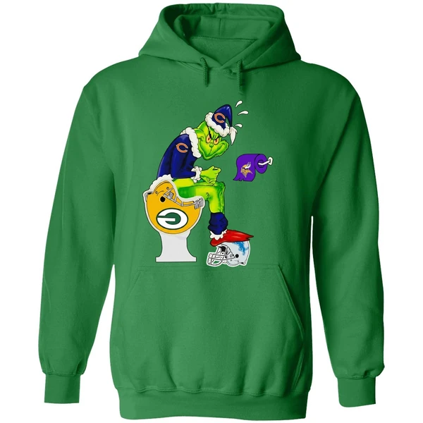 Grinch Chicago Bears Sitting On Green Bay Packers Minnesota Vikings Toilet Hoodie - Image 2