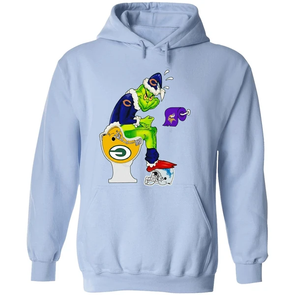 Grinch Chicago Bears Sitting On Green Bay Packers Minnesota Vikings Toilet Hoodie - Image 4