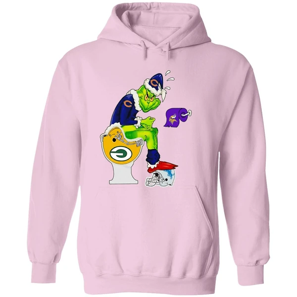 Grinch Chicago Bears Sitting On Green Bay Packers Minnesota Vikings Toilet Hoodie - Image 5